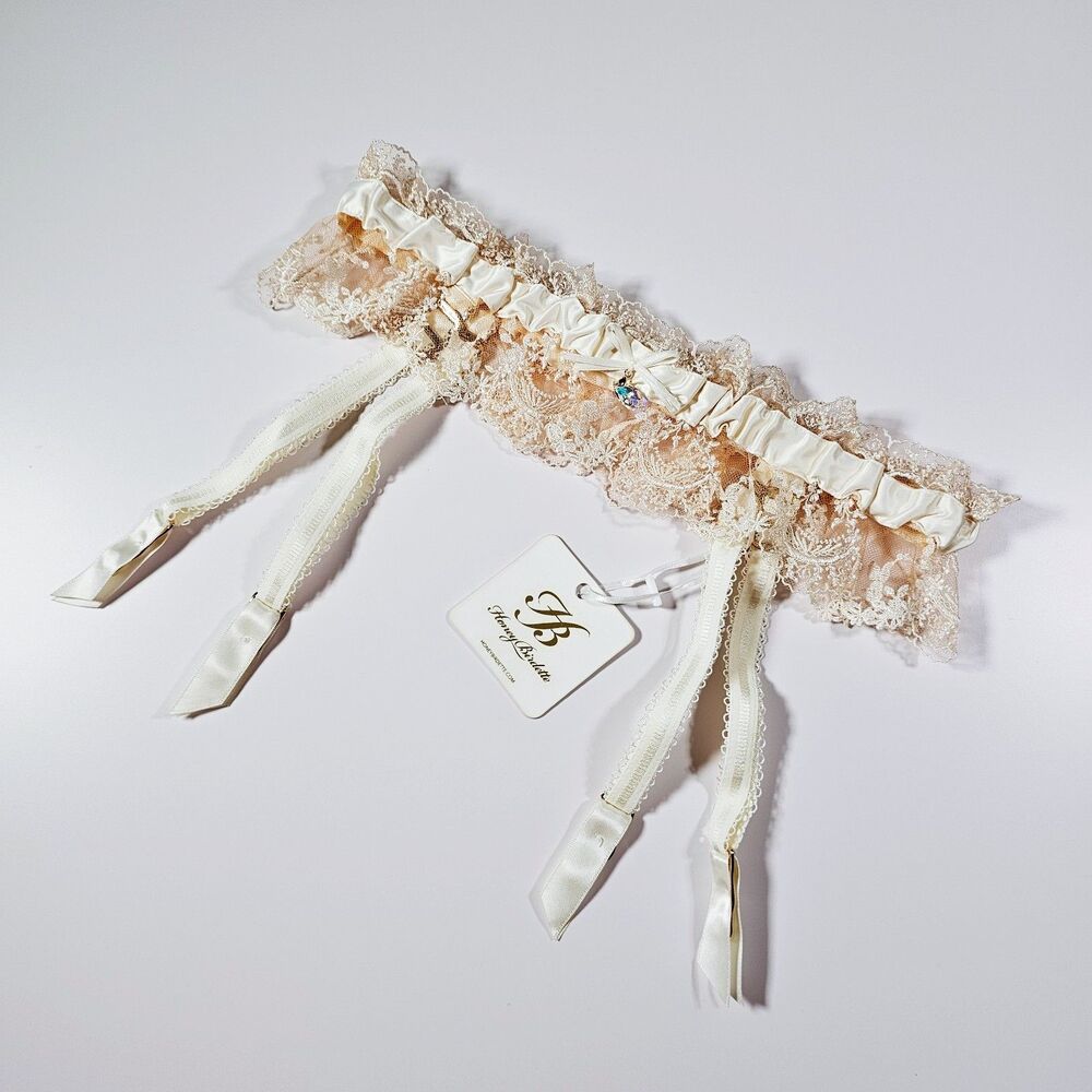 Honey Birdette Daisy Ivory Slim Suspender Garter Belt Floral Lace Bridal Size L